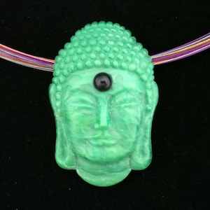 Vintage Pendant Buddha Pendant Jade Green Glass Black Onyx Gem Buddha Pendant 1 3/8&quot;