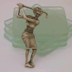 Vintage Lady Golfer Pin Brooch 1940&#39;s Lady Golfer Hi Quality Pewter Jonette Signed