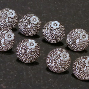 6 Silver Metal Buttons Flowers Floral Art Nouveau Style 3/4" 6 Solid Button