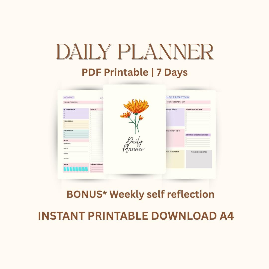 Printable Daily Planner | A4, Weekly Self Reflection (PDF Download) - Etsy