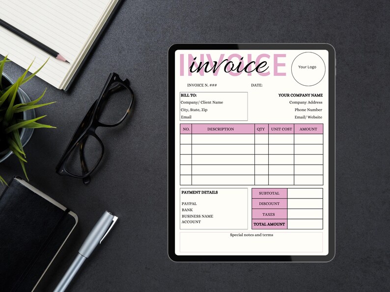 Invoice Canva Template | Editable Printable Invoice for Small Business ...