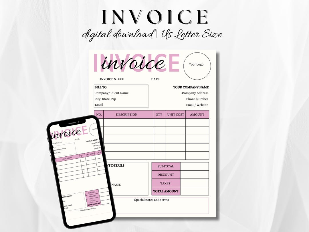 Invoice Canva Template | Editable Printable Invoice for Small Business ...