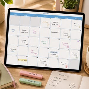 Calendario Completo 2026 (Enero-Diciembre) minimalista imprimible y editable - PDF, descargable, compatible con GoodNotes (Español e Inglés)