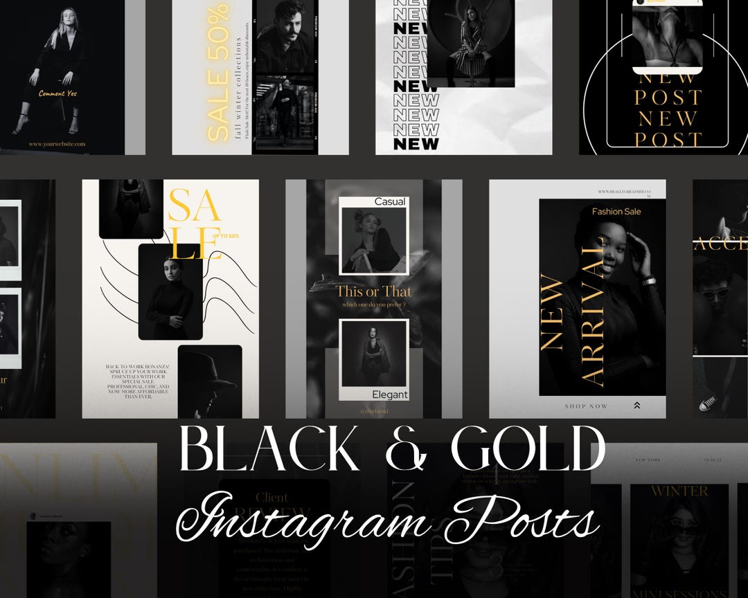 Black & Gold Instagram Templates | Canva Editable Posts (digital ...