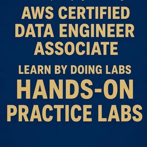 May include: A dark blue graphic featuring a gold rocket icon and the text Cert Rocket, Stop studying, start doing, AWS CERTIFIED DATA ENGINEER ASSOCIATE, LEARN BY DOING LABS, and HANDS-ON PRACTICE LABS in bold, capitalized gold lettering.