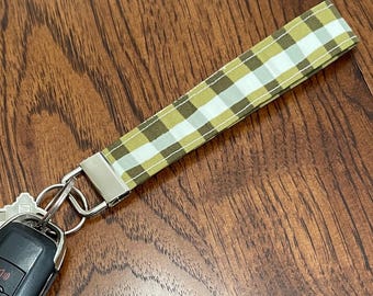 Green Gingham Keychain- fabric, handmade, stocking stuffer