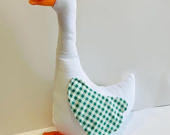 Handmade Stuffed Silly Goose- gingham, toys, stuffed animals, nursery, baby shower