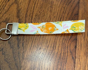 lemon keychain- fabric, cute,fun, handmade, sweet 16, stocking stuffer