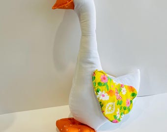 Handmade Stuffed Silly Goose- floral, goose, kids room, nursery decor