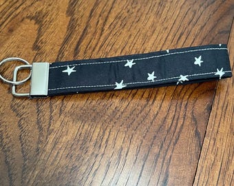Black and White Stars Keychain- fabric, starry, car key accessories, stocking stuffer