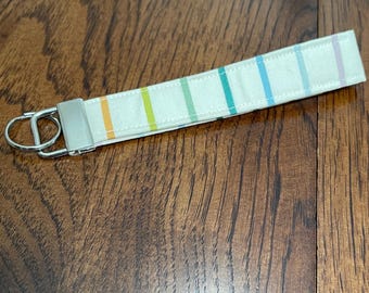 Rainbow Striped Keychain-fabric, stripes, handmade, stocking stuffer