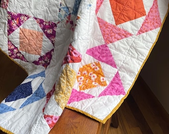Colorful Handmade Throw Quilt- Floral, Quilted