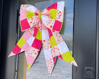 Handmade Quilted Bow- housewarming, bright colors, front door, happy decor