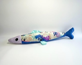 Handmade Sardine Pillow- quirky, unique, beach house, ocean themed, fish