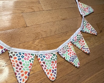 Rainbow Leopard Print Bunting- kids birthday, room decoration, birthday, Lisa Frank