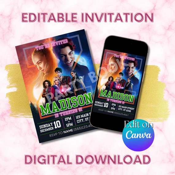 Zombies 4 Birthday Invitation Editable | Party Invite | Canva Template | DIY Printable Invitation | Digital Download | Print at Home
