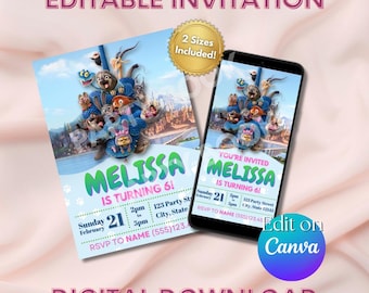 Zootopia 2 Geburtstagseinladung bearbeitbare Vorlage | Canva Digital Invite | Tierparty | Druckbar | Online oder Print | Zootopia 2 Film