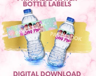 Etichetta per acqua Saja Boys PNG Soda Pop / Bomboniera stampabile per feste / Etichetta per bottiglia da 16 once / Download digitale / Decorazione per compleanno Kpop / Stampa istantanea