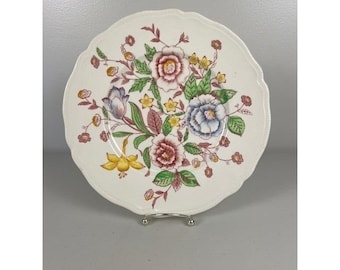 Prato de jantar Johnson Brothers English Bouquet com borda recortada floral, 10 polegadas, fabricado na Inglaterra.