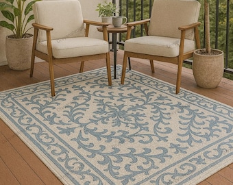 Hand Tufted Wool Area Rug | Blue Floral Pattern, Soft Texture