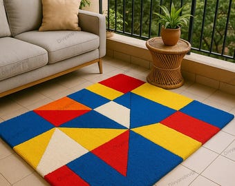 Geometric Rug, Modern Colorful Area Rug, Hand Tufted Wool Carpet