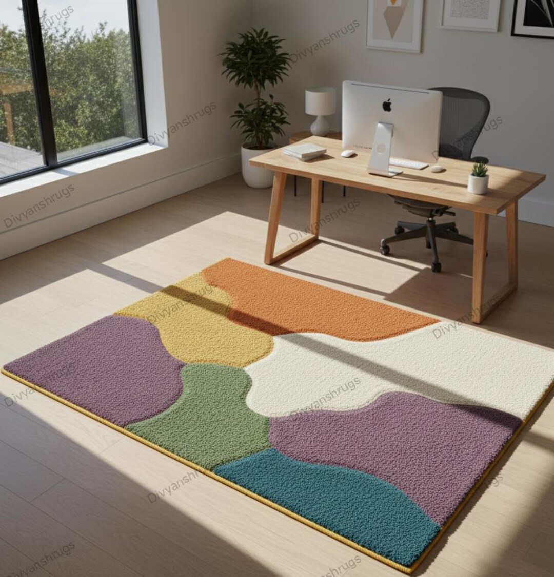 Abstract Hand Tufted Rug | Modern Color Block Area Rug | Minimalist ...