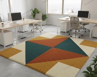 Alfombra geométrica de lana tejida a mano / Alfombra abstracta moderna