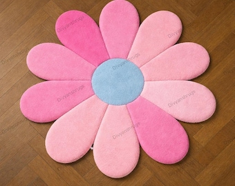 Handmade Pink Flower Rug | Soft Wool Tufted Daisy Decor