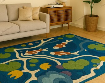 Hand Tufted Koi Fish Wool Rug – Modern Pond Design Carpet