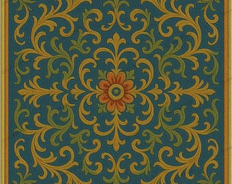 Hand Tufted Floral Area Rug – Teal & Gold Vintage Style