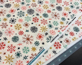 Merry & Mod Cloud 9 organic quilting cotton yardage Frosted and Bright White Christmas Holiday