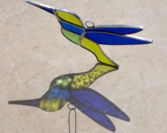 Atrapasol de colibrí de vitral, regalo: colgante colorido para ventana, arte de aves