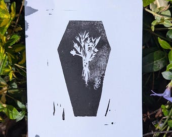 Amor Fati Linocut Print 4"x6" or 5"x7" on Bristol