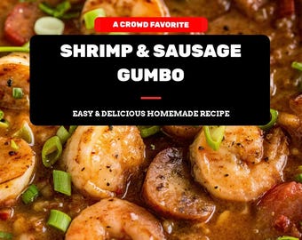 Gumbo de camarones y salchichas imprimible / Estofado cajún de Nueva Orleans / Receta digital descargable
