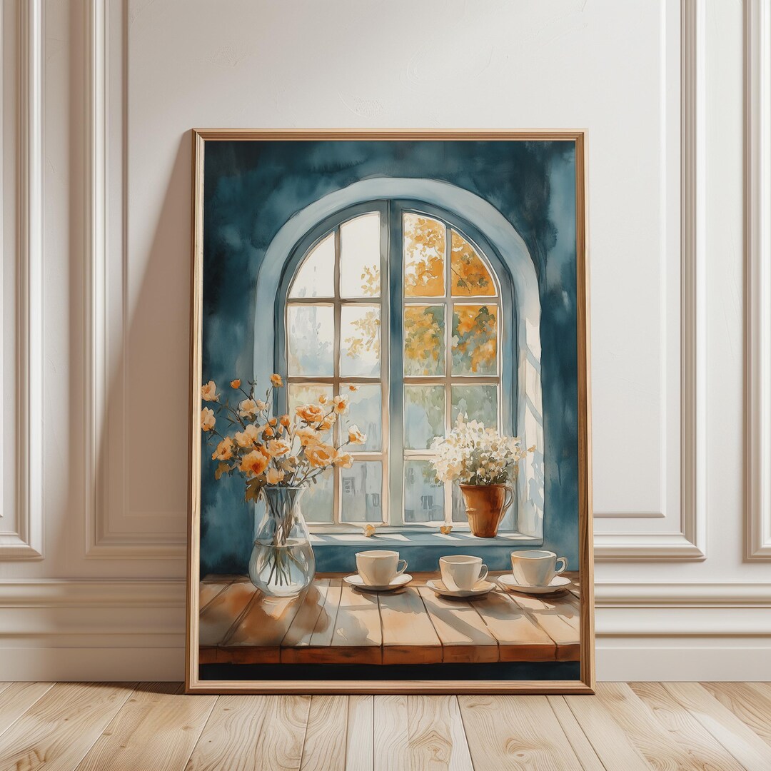 Digital Downloadcozy Rustic Café Interior - Watercolor Art ...
