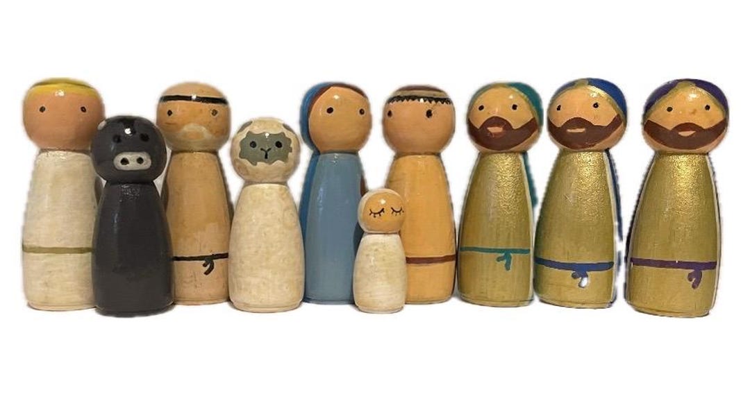 Painted Wooden Peg Doll Nativity Set - Etsy