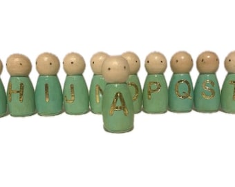 Hand Painted Initial Wooden Peg Doll – Green Alphabet Toy