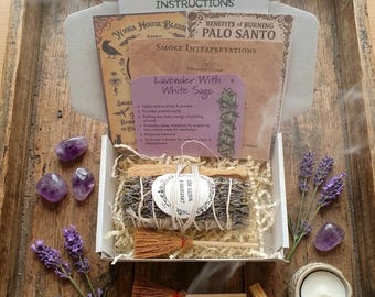 FREE DELIVERY Ships to the UK only!!!White Sage and Lavender Smudging Bundle plus Palo Santo Holy Wood