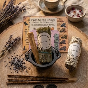 FREE SHIPPING ships to the UK only!Smudging Bundle Kit includes 2 Smudging Wands,Cast Iron Ash Catcher,2 Palo Santo Holy Wood,Incense Stick