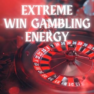 May include: A roulette wheel with red and black details, set against a blurred red background. The text "EXTREME WIN GAMBLING ENERGY" is displayed in white, adding to the casino theme. The image evokes a sense of excitement and chance.