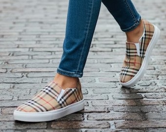 London Check Women’s Slip-On Canvas Shoes | Classic Pattern Sneakers | Avid London