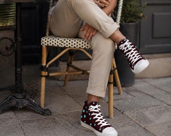 Men’s Polka Dot High Top Sneakers | Soho Dot Canvas Shoes | Black Sole Streetwear Sneakers | Trendy Casual Trainers for Men