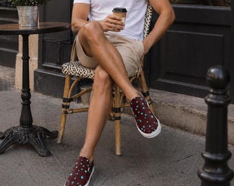 Men’s Polka Dot Slip On Sneakers | Soho Dot Canvas Shoes | Casual Loafers for Men | Lightweight Everyday Shoes | Trendy Streetwear