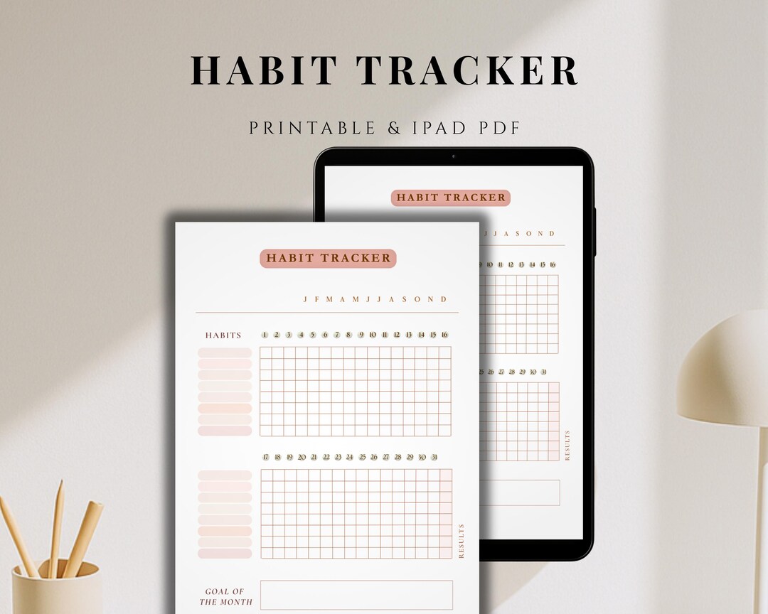Monthly Habit Tracker A4 A5 US Letter and iPad PDF, Soft Rose Printable ...