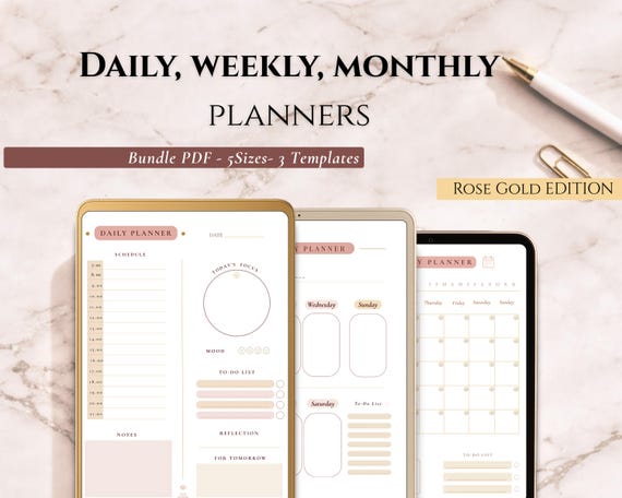 Printable PDF Planner: Undated Daily, Weekly and Monthly Planner | Letter, A4, A5 and iPad Compatible