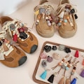 Wooden Bead Shoe Charm for Sneakers, Handmade Single Boho Lace Accessory with Tassel and Geometric Beads, Aesthetic Clog Decoration product logo