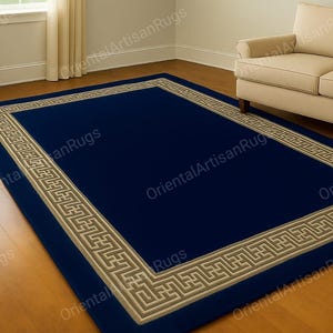 Modern geometrisch wollen vloerkleed, blauw massief tapijt voor woonkamer, slaapkamer,
