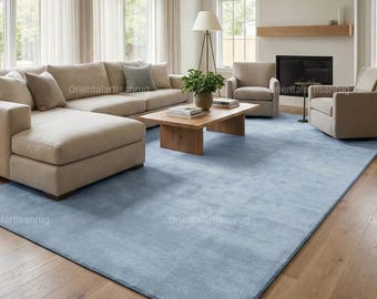 10x14 Solid Sky Blue Wool rug Handwoven Area Rug Custom Sizes Available 8x10/9x12