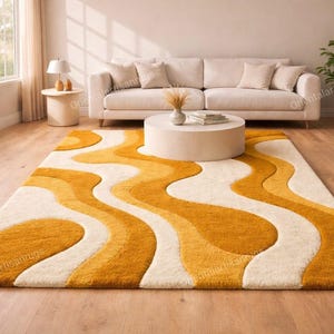 Mosterd abstract tapijt zacht getuft golftapijt modern woonkamerdecor,
