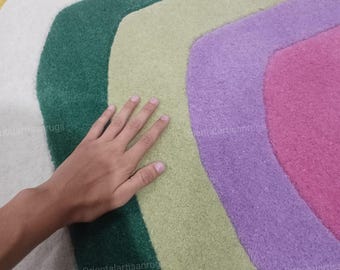 Hand Tufted Wool Rug – 70s Retro Rainbow Geometric Carpet